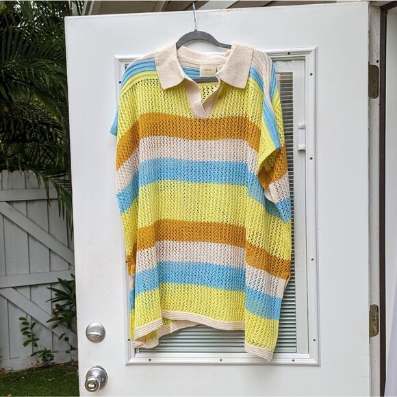 Maeve by Anthropologie knit striped polo kaftan top, one size - Picture 2 of 5